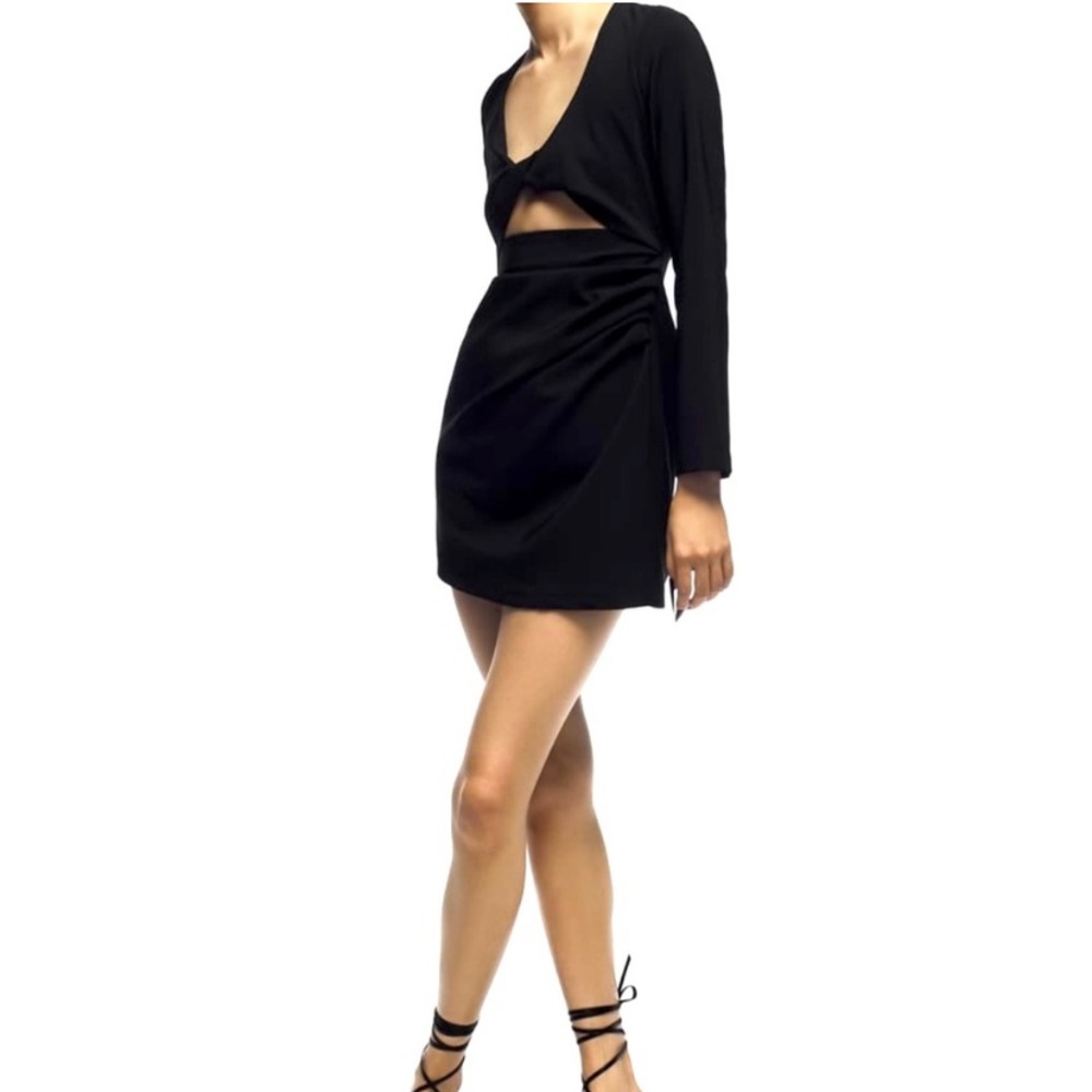ZARA Long Sleeve Cut Out Black Mini Dress